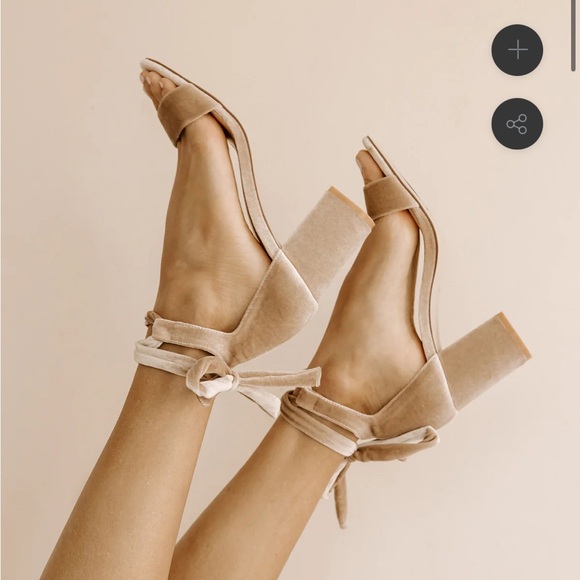 Forever Soles- Nude/Tan Velvet Sister Heels- Size 8 with lace up strap - Picture 5 of 7